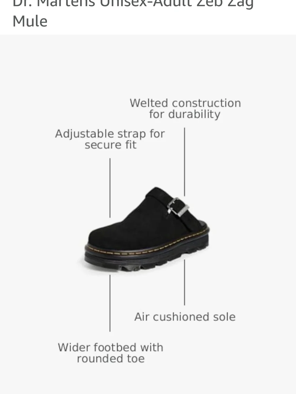 Dr. Martens Black Suede Mule with Yellow Welt Stitching - Picture 2 of 9
